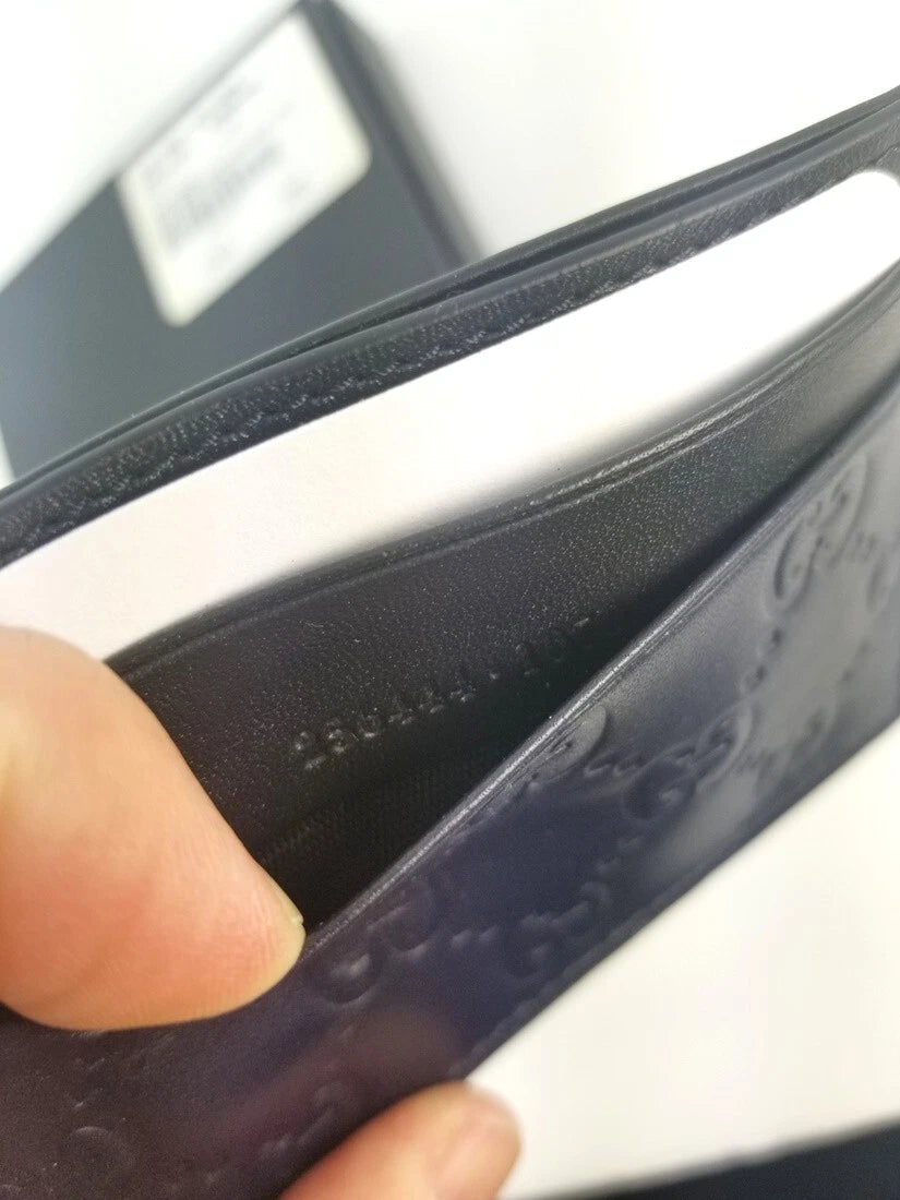 Gucci Guccissima Dark Blue Black Leather Card Case – Luxury Designer Slim Wallet Card Holder for Men & Women | 70% OFF + Free 3–5 Day USA Shipping