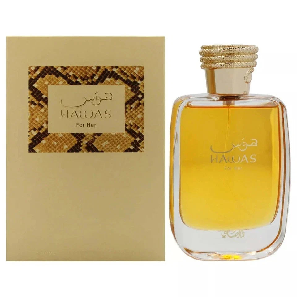 Hawas Gold For Her Eau De Parfum 3.38 oz / 100ML by Rasasi – Warm Floral Vanilla Perfume | Free USA 3-Day Delivery