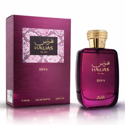 Hawas Diva For Her Eau De Parfum 3.38 oz / 100ML by Rasasi – Fruity Floral Luxury Perfume | Free USA 3-Day Delivery